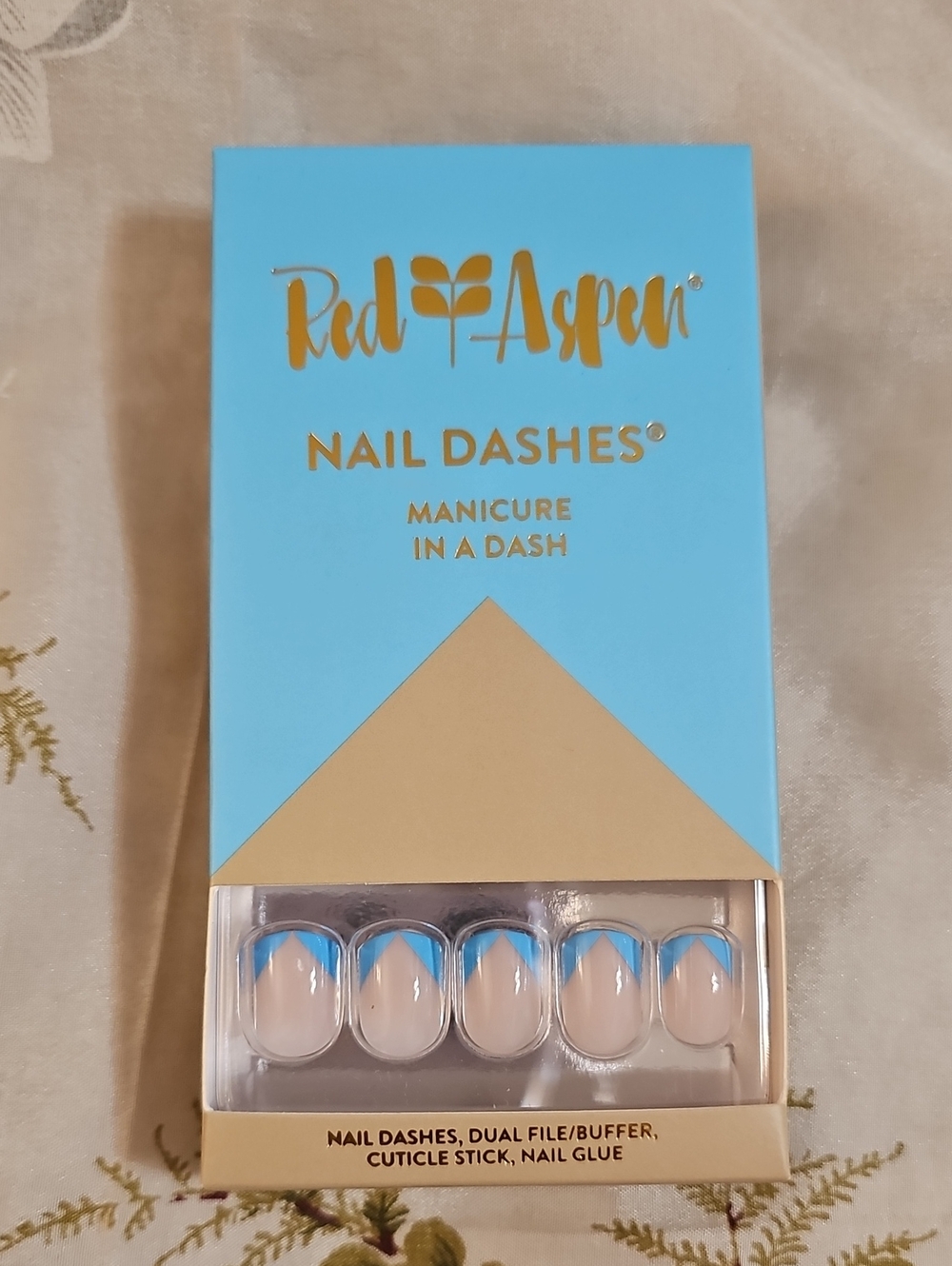 Red Aspen Blue French Tip Nail Dashes - Nail Manicure Kit